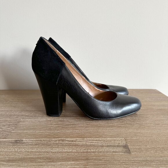 ALDO High Heel Pumps Black Womens Size 8.5 Leather and Suede Dress Shoes - Picture 1 of 7